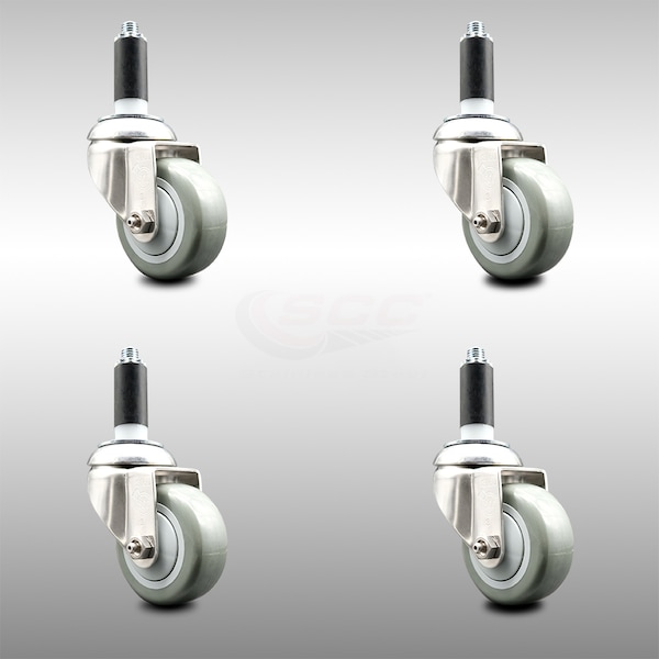 3.5 Inch 316SS Gray Polyurethane Swivel 1-1/8 Inch Expanding Stem Caster Set